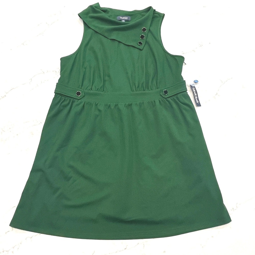 ModCloth Coach Tour Dress Womens 2X Green Pockets‎ Sleeveless Cowl Neck Retro